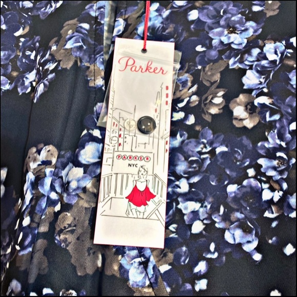 NWT PARKER DARK BLUEBONNET FLORAL FAUX-WRAP ASYMMETRICAL DRESS L - Picture 10 of 15